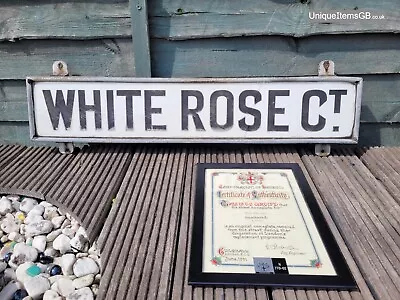 Genuine 1910's City Of London WHITE ROSE CT Opal Glass Street Sign + COA • £395