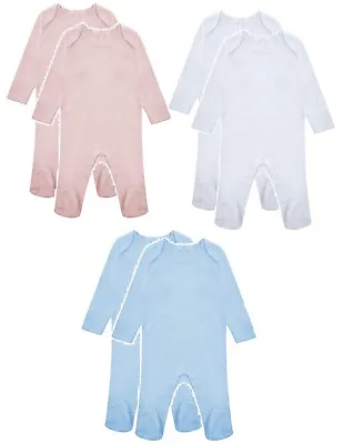 2 Pack BOY/GIRL Plain 100 Cotton Romper Suit Bodysuit Vest BABY GROW Long Sleeve • £9.99