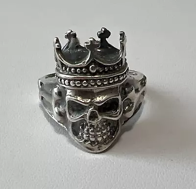 Vintage Sterling Silver Biker Skull With Crown Ring Size 11.25 • $74.99