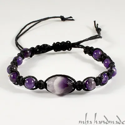 Men's Amethyst Natural Gemstone Beaded Shamballa Bracelet Mba Handmade • $26