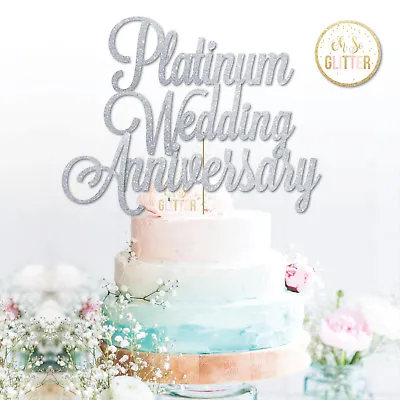 Platinum Wedding 70th Anniversary Cake Topper 70th Platinum Wedding Glitter Cake • £4.79