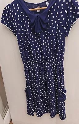 H! By Henry Holland For Debenhams Cotton Navy & White Polka Dot Dress Size 10 • £8.50