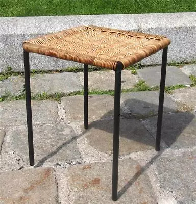 Old Original 1950s 60s Beautiful Carl AUBOCK Vienna STOOL Iron Rattan Auböck (L) • $649.99