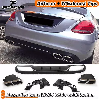 Fit For Benz C Class W205 Sedan 15-17 Non AMG Rear Diffuser With Exhaust Tips PP • $550.70