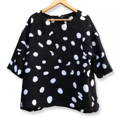 Marimekko Pilkku Linen Blouse Womens Medium Polka Dot A-Line Blouse Tunic Top • $89.99