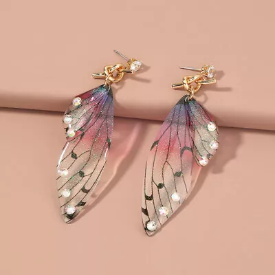 Bohemian Dangle Crystal Earrings Butterfly Wings Tassel Handmade Boho Style • $9.95