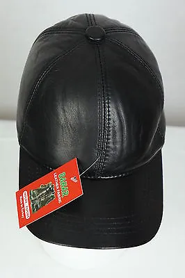 New 100% Genuine Real Lambskin Black Leather Baseball Cap Hat Sports Visor NWT • $13.89