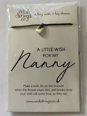 A Little Wish For My Nanny Heart Charm Cord Bracelet Gift WishStrings • £4.24