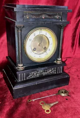 Nice French Antique Black Marble Striking Mantle Clock By 'Marti' • $93.32