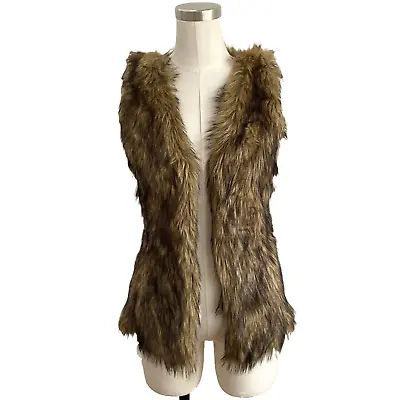 H&M Divided Women's Brown Black Faux Fur Long Vest Jacket Mob Wife Aesthetic XS • $24