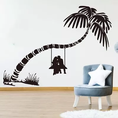 Large Wedding Palm Tree Wall Sticker Bedroom Room Couple Swing Beach Travel • $8.79