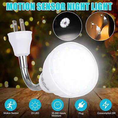 LED Motion-Activated Sensor Night Light AC Outlet Plug-In Indoor Wall Stair Lamp • $10.98