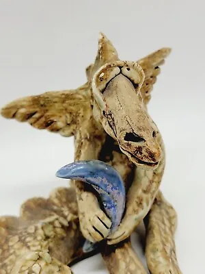 Wild Earth Lila Stuart Pottery Dragon Holding Blue Moon Collectible Figurine • $60.47