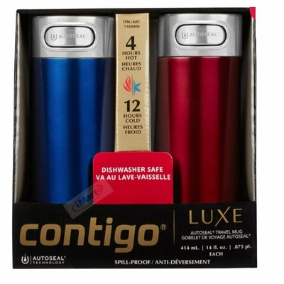 $49.98 • Buy 2 X Contigo Luxe Autoseal Travel Mug 414ml Coffee Flask BPA Free Thermos 14oz