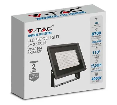100W LED Outdoor Security Floodlight Cool White 4000K Waterproof Black Body VTAC • £21.95