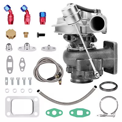 T3  T04E Oil Cooled Turbo Turbocharger Kit + Oil Drain Return + Oil Feed Line • $228.99