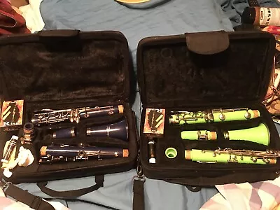 (2) Bb Clarinet Student Outfit Mendini By Cecilio With Case Blue And Lime Green • $89.95