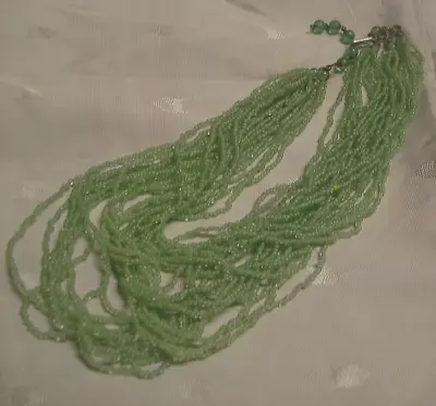 Vintage 22-Strand Lime Green Seed Bead Necklace - Japan • $2.50