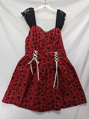 Steampunk Lolita Red Gears Dress Lace Straps Red/black Goth • $60.88