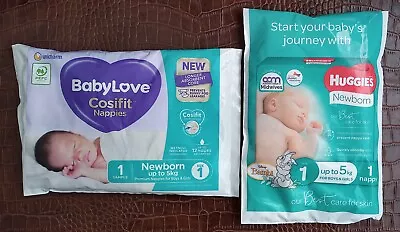 $6 • Buy Babylove Cosifit Nappies + Huggies Premium Samples (2 Nappies, Size 1, Newborn)
