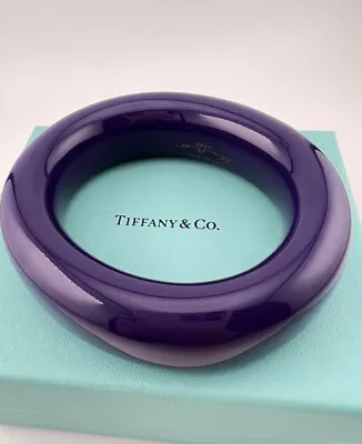 Tiffany & Co. Elsa Peretti Purple Doughnut Lacquer Bangle Hardwood Gold Hallmark • $467.50