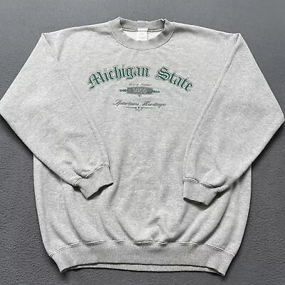 Vintage Michigan State Spartans Sweater Mens Large Gray Logo Pullover Crewneck  • $39.99