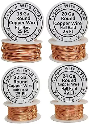  Copper Wire(Half Hard) For Jewelry Making 182022 And 24Ga 25 Ft Spool Each • $9.61