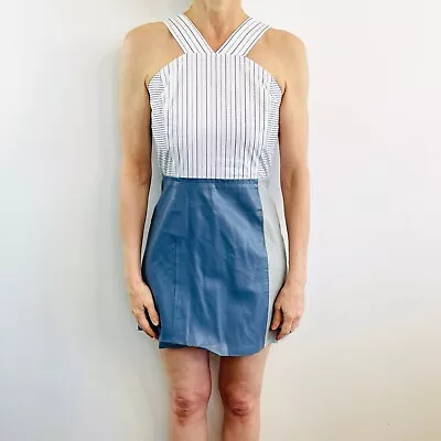 Still Still Studio London Size M S 8 White Blue Vegan Leather Mini Dress • $69