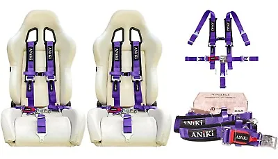 2 ANIKI PURPLE 5 POINT 2  LATCH & LINK SEAT BELT HARNESS W/ SHOULDER PAD UTV ATV • $122.88