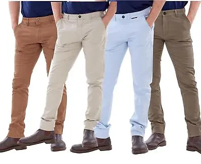 Mens Slim Fit Trousers Cotton Chinos Casual Wear Fly Zip Regular Blue Pants • £13.99