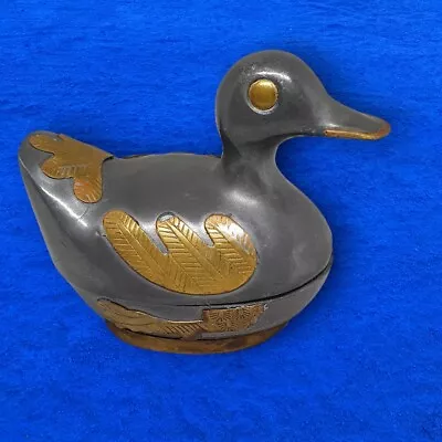 Vintage Trinket Box Duck Pewter & Brass Ornate Bird Snuff Pill Heavy Metal 7 Cm  • $24.25