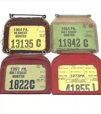 1960- 1970 PA Adult Resident Hunter Hunting License Tag Lot Of 4 Tags & Case R • $26