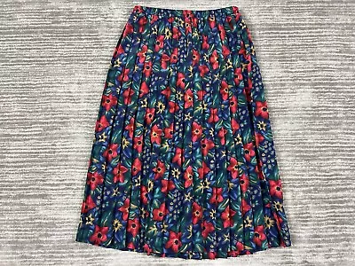 Vintage Leslie Fay Skirt Womens 12 Multicolor Floral Pleated Pull On Midi • $19.99