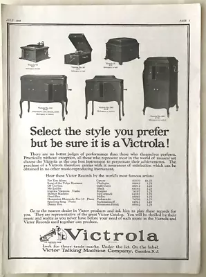 1923 Magazine Ad For Victrola - Select Style You Prefer But Be Sure Its Victrola • $5.95