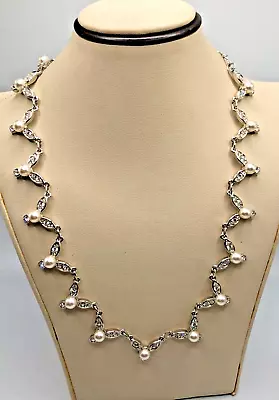 Vintage V-Link Faux Pearl Swarovski Choker Necklace • $14.99