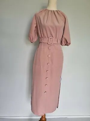 $39.95 • Buy Asos Design Petite Pink Puff Sleeve Sheath Dress With Belt Size 8