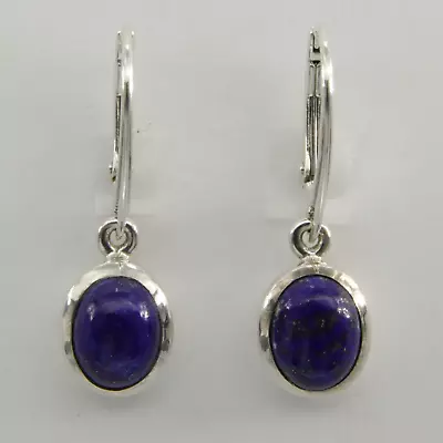 Blue LAPIS LAZULI Oval Dangle Drop Earrings - 925 STERLING SILVER Leverback #30e • $29.97