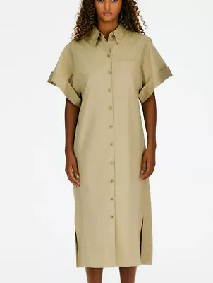 Tibi Eco Poplin Rolled Sleeve Shirtdress Clay Tan $495 • $150