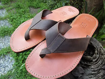 Men's Handmade Greek Leather Sandals Nubuck Flip Flop Sandals • $57