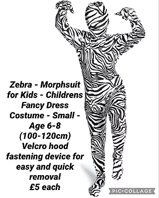 Childrens Fun Morphsuit Zebra Or Mummy Versatile Fancy Dress Costume Size 6-8 • £5