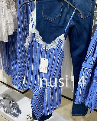 Zara New Woman Strappy Striped Creased-effect Playsuit Blue Xs-xxl 3152/336 • $59.88