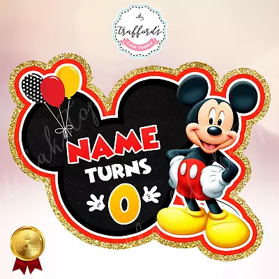 Mickey Mouse Personalised Cake Topper Up To 8 Inches Icing Wafer Card • £5.49