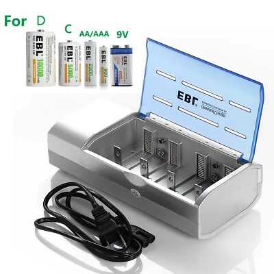 EBL Univeral Charger For AA AAA 9V Ni-MH Ni-CD C D Cell Rechargeable Batteries • $14.99