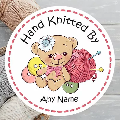 39 Personalised Hand Knitted By Stickers Gift Labels Bear Design Crafting • £2.99