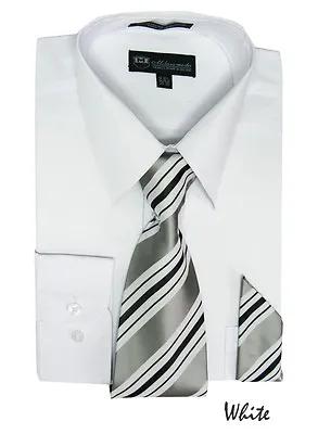 Men's Dress Shirt + Matching Tie + Handkerchief Set 25 Unique Colors Size 15~20 • $18.95