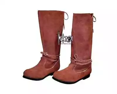 Renaissance Suede Leather Boots Larp Shoes Viking Middle High Boot SCA • £92.99