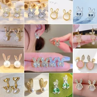 Crystal Silver Rabbit Ear Earrings Drop Dangle Girl Gift Women Fashion Jewelry • $2.57