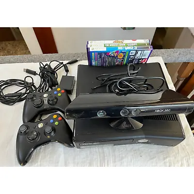 Microsoft Xbox 360 S Slim Model 1439 4GB Black Console Bundle  W/Kinect • $100