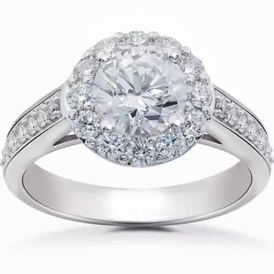 Diamond Halo 2 Carat Engagement Ring Solitaire Round Brilliant 14k Gold Enhanced • $2023.44