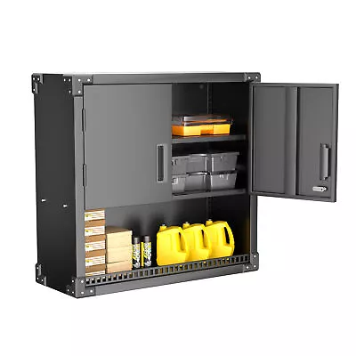 AOBABO Metal Garage Wall Mounted Storage Cabinet W/Locking Door & Shelf Black • $125.99